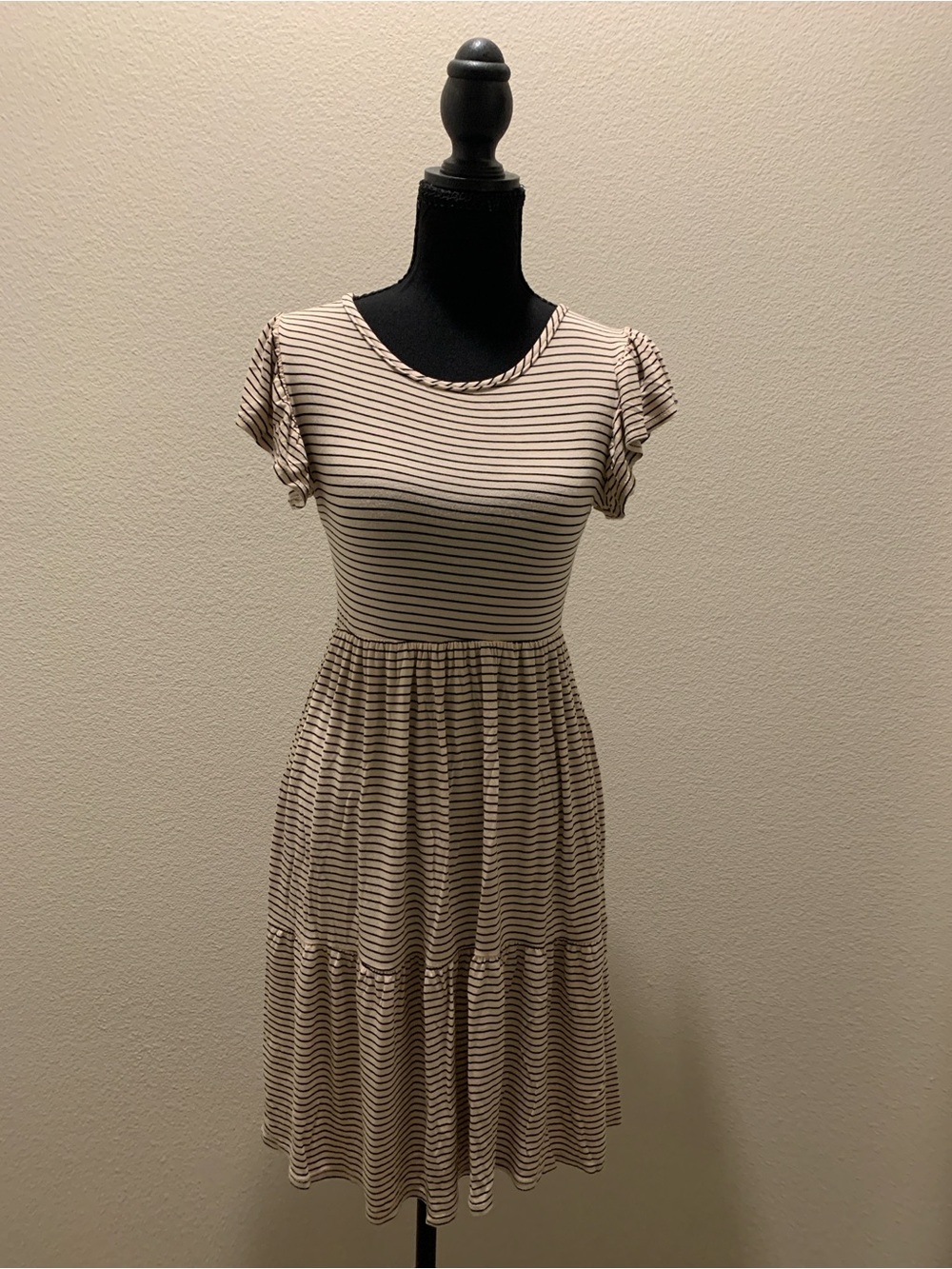 Olivia Rae Cream and Black Striped Tiered Mini Dress (Size XS)